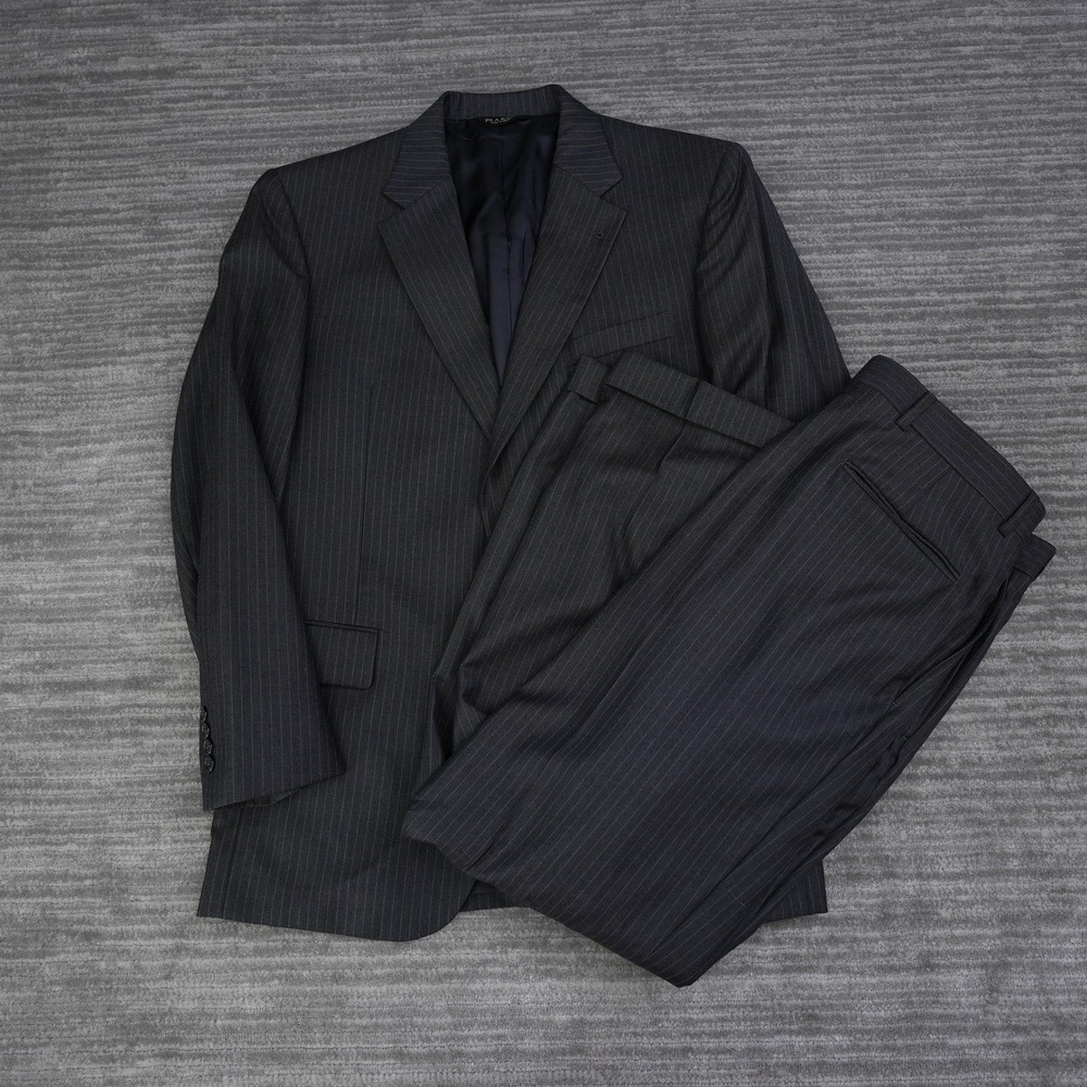 Jos. A. Bank Mens 41R Suit Set Charcoal Grey Pinstripe Wool Silk 2 Button 41 R